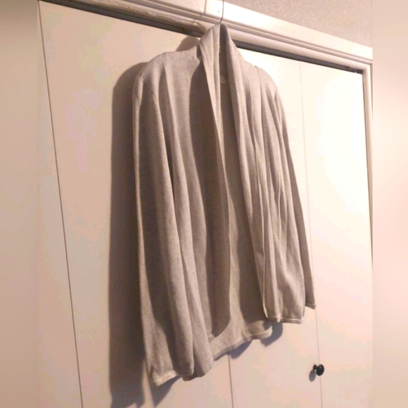 Cyrus Knit Open Front Cardigan Sweater Light Gray Large Minimalist Neutral - Picture 3 of 7